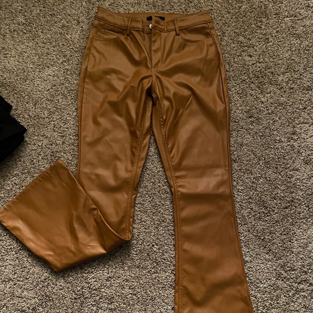 Brown leather flare pants
